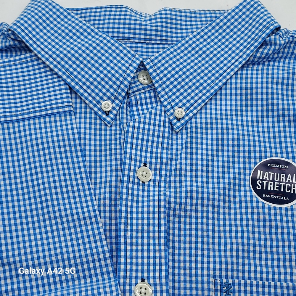 IZOD Mens Blue Gingham Button Down‎ Shirt 2X Large Natural Stretch Cotton